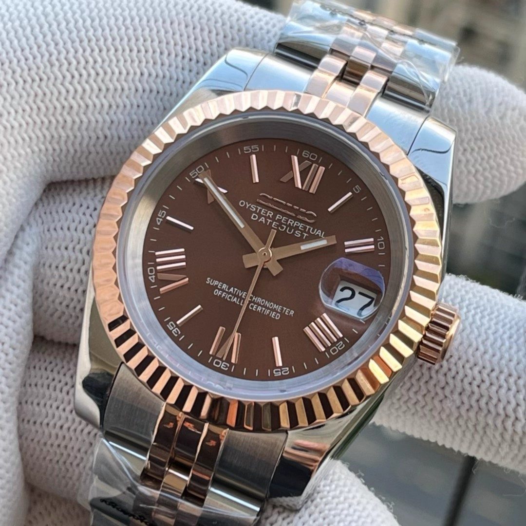SeikoJust Acier Or Rose Jubilee Roman Brun
