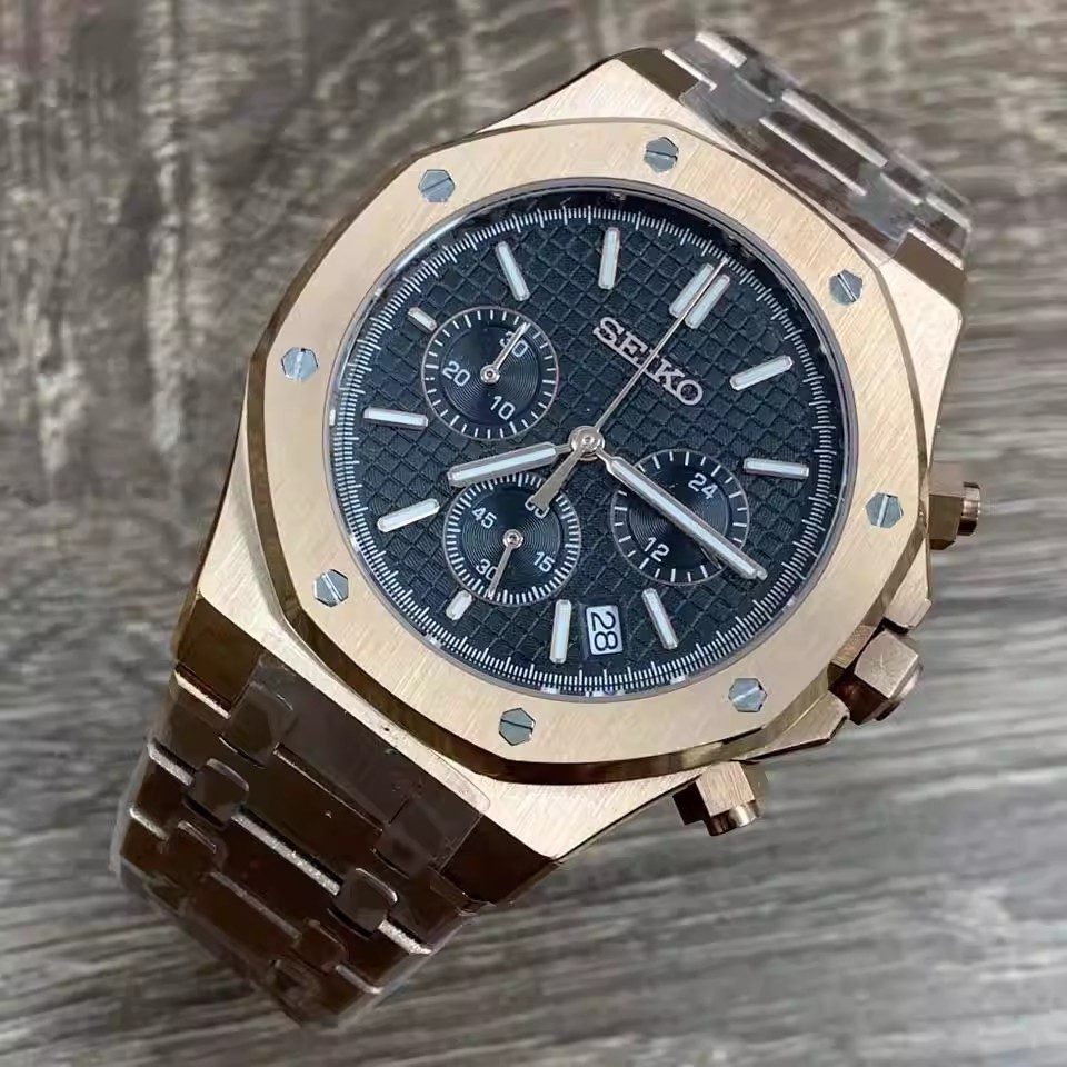 Seiko Oak Chrono Or Rose Noir