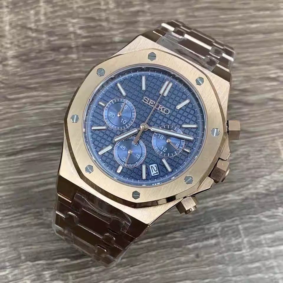 Seiko Oak Chrono Or Rose Bleu