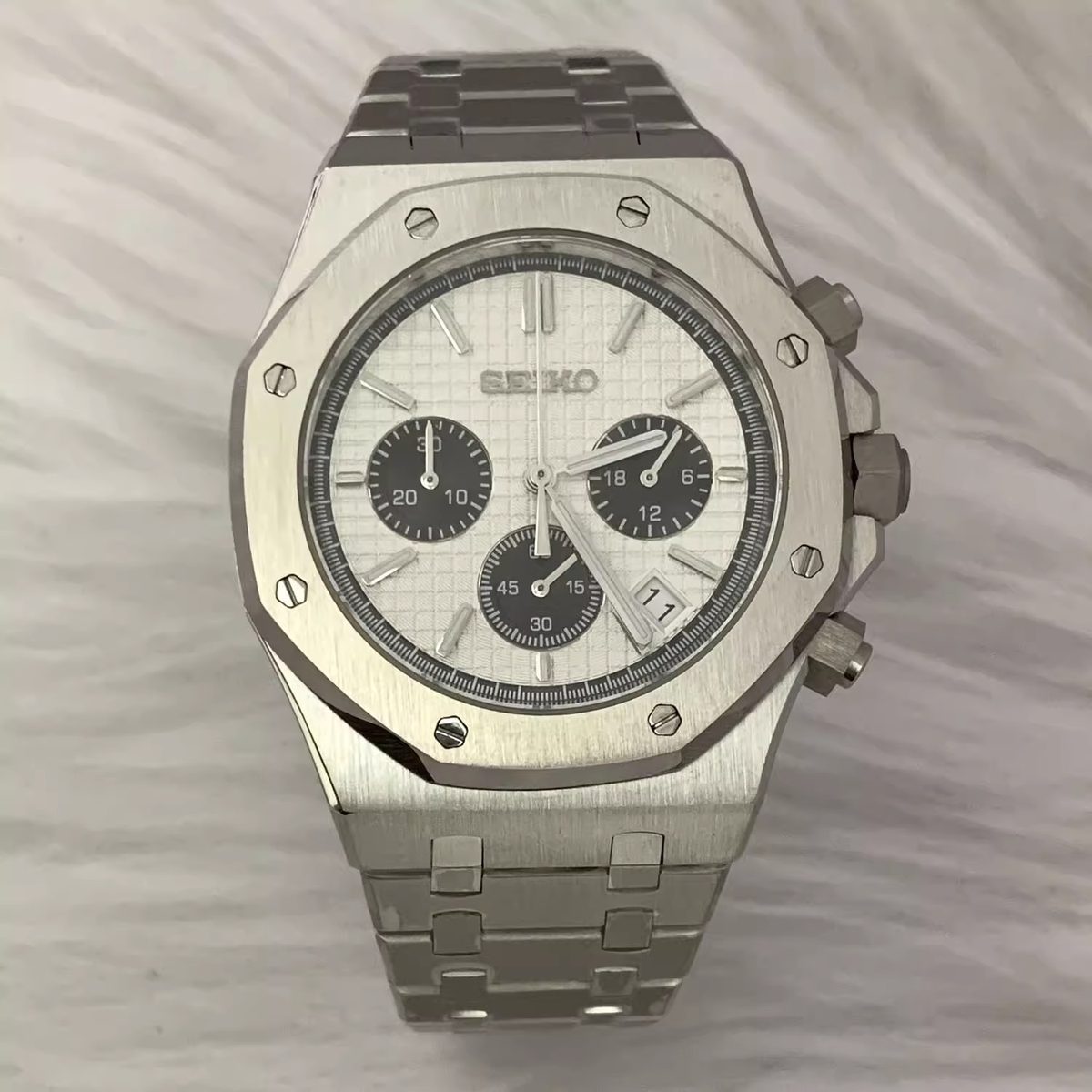 Seiko Oak Chrono Acier Blanc Panda