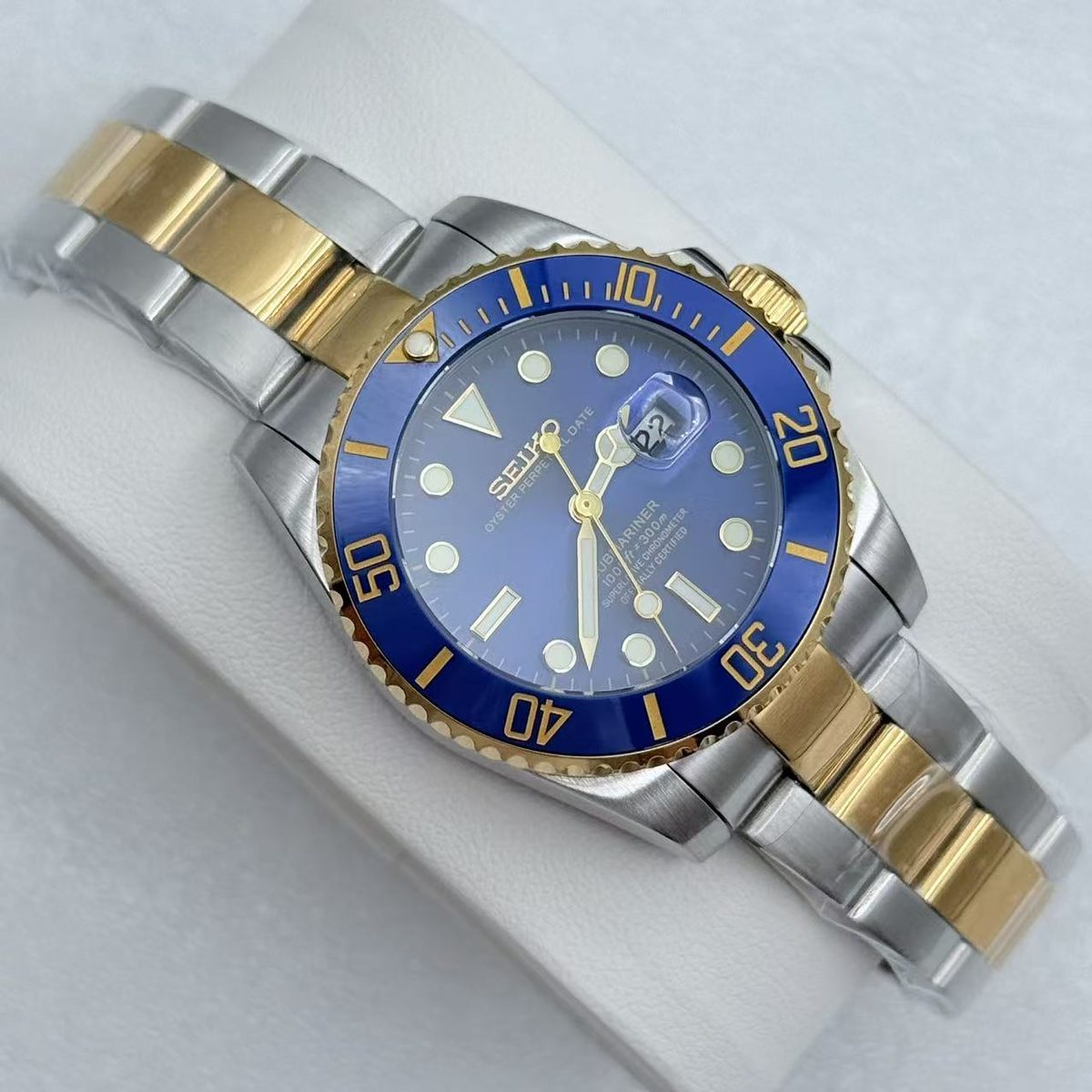 SeikoSub Acier Or Bleu